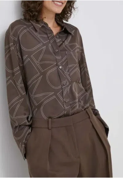 Calvin Klein Viscose Twill Print Shirt In Marrone