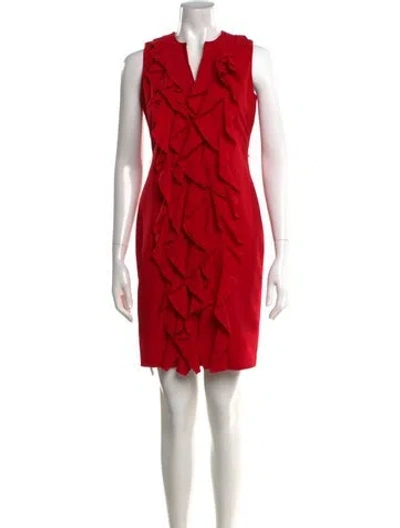 Pre-owned Calvin Klein V-neck Knee-length Dress In Red