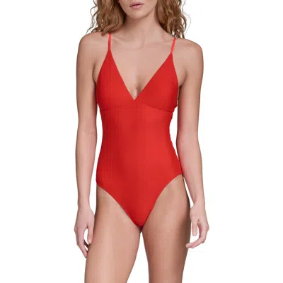 Calvin Klein V-neck One-piece Swimsuit In Orange