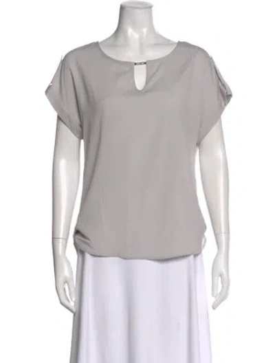 Pre-owned Calvin Klein V-neck Short Sleeve Blouse In Gray