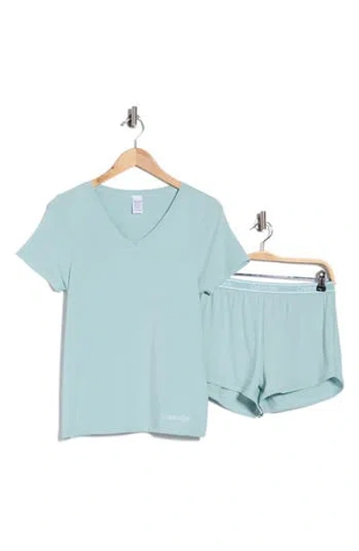 Calvin Klein V-neck T-shirt & Shorts 2-piece Pajama Set In Ether