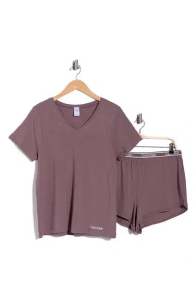 Calvin Klein V-neck T-shirt & Shorts 2-piece Pajama Set In Sparrow