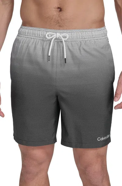 Calvin Klein Volley Swim Trunks Men's Black Gradient Dot Print Fts1038 In White