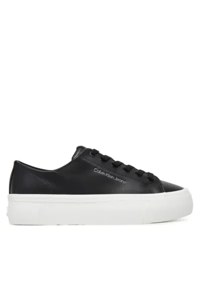 Calvin Klein Vulc Flatform Low Mg Lth Sneakers In Black
