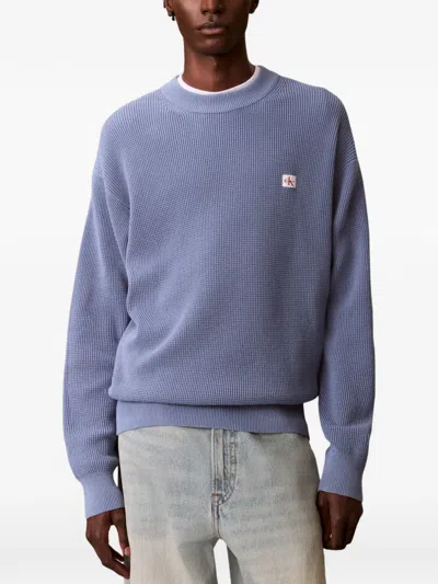 Calvin Klein Waffle-knit Sweater In Blue