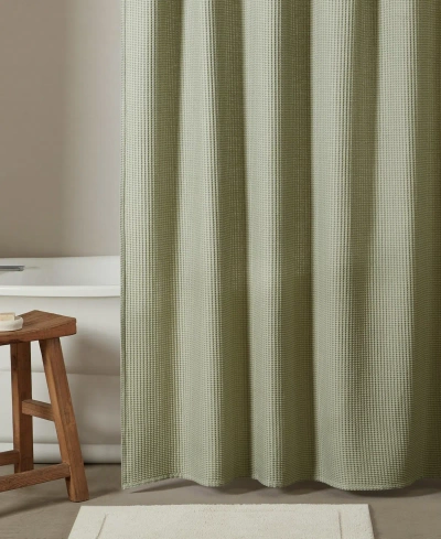 Calvin Klein Waffle Solid Textured Shower Curtain, 70" X 72" In Sage Green
