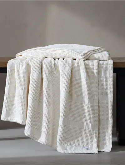 Calvin Klein Waffle Stripe Cotton Blanket In Neutral