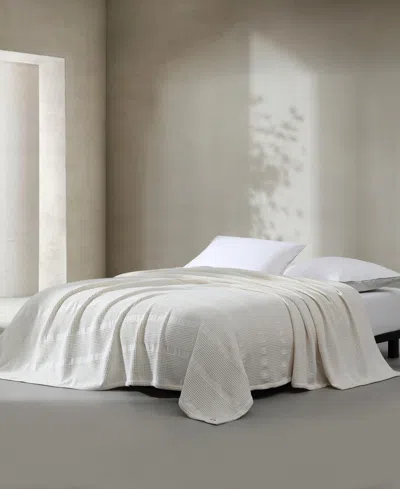 Calvin Klein Waffle Stripe Cotton Blanket, King In Ivory