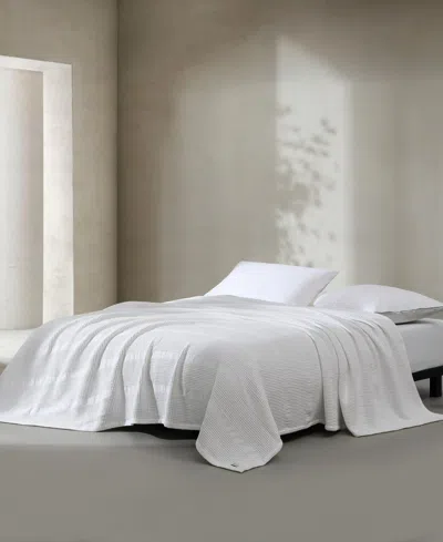 Calvin Klein Waffle Stripe Cotton Blanket, King In White