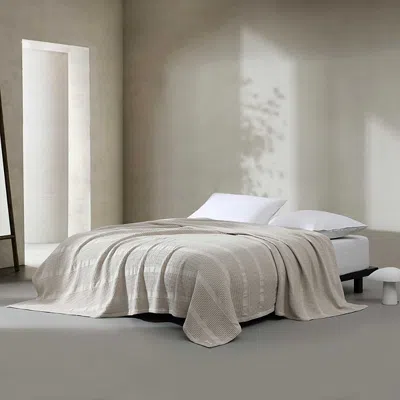 Calvin Klein Waffle Stripe Cotton Blanket, Queen In Light Beige
