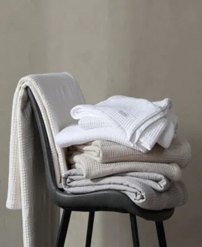 Calvin Klein Waffle Stripe Cotton Blankets In Light Beige