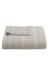 Calvin Klein Waffle Weave Stripe Cotton Blanket In Beige/tan