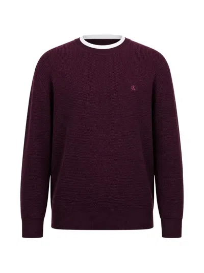 Calvin Klein Waffle-knit Embroidered-logo Sweater In Burgundy