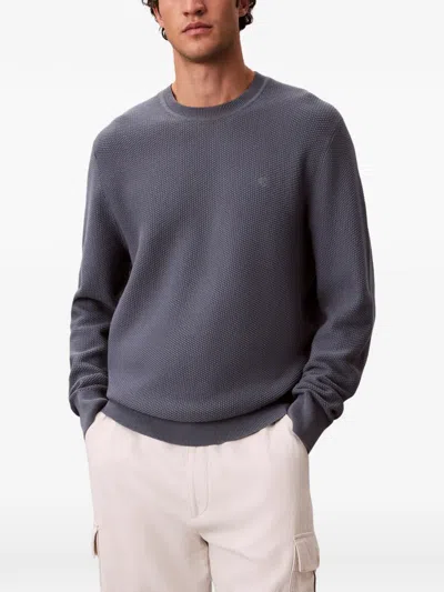 Calvin Klein Waffle-knit Logo-embroidered Sweater In Gray