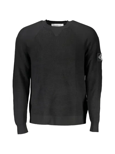 Calvin Klein Waffle-knit Logo-patch Sweater In Black