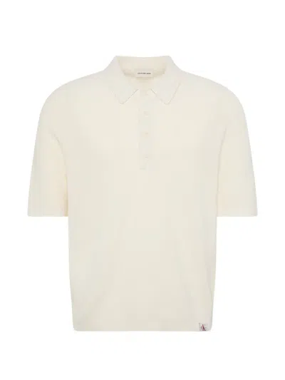 Calvin Klein Waffle-knit Polo Shirt In White