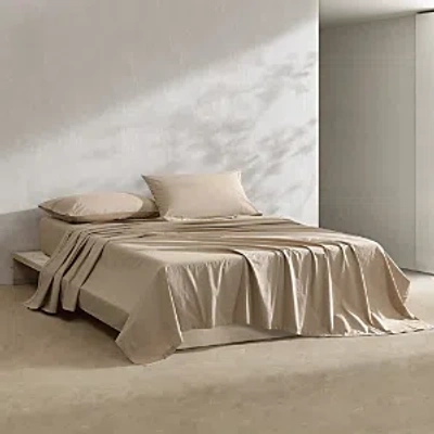 Calvin Klein Washed Percale 4 Piece Sheet Set, King In Camel Brown