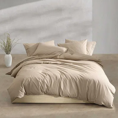 Calvin Klein Washed Percale Cotton 3 Piece Comforter Set, King In Brown