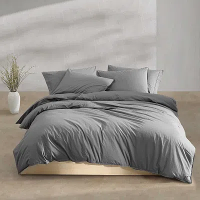 Calvin Klein Washed Percale Cotton 3 Piece Comforter Set, King In Gray