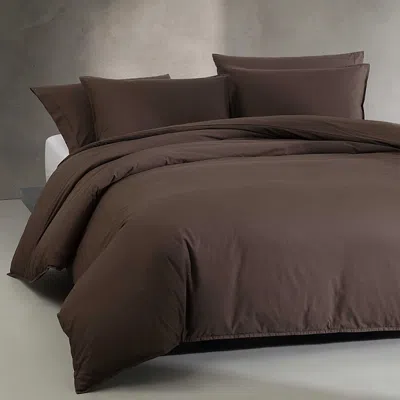 Calvin Klein Washed Percale Cotton 3 Piece Duvet Cover Set, King In Brown