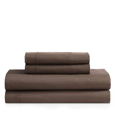 Calvin Klein Washed Percale Cotton 4 Piece Sheet Set, King In Brown