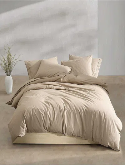 Calvin Klein Washed Percale Cotton Duvet Cover Set In Brown