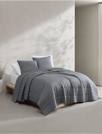 Calvin Klein Washed Percale Cotton Quilt Set In Gray