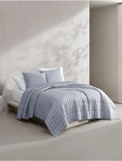 Calvin Klein Washed Percale Cotton Quilt Set In Blue