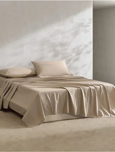 Calvin Klein Washed Percale Cotton Sheet Set In Camel Brown