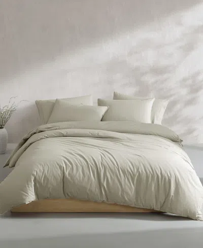 CALVIN KLEIN WASHED PERCALE COTTON SOLID 3 PIECE COMFORTER SET, QUEEN