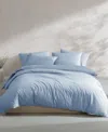 Calvin Klein Washed Percale Cotton Solid 3 Piece Duvet Cover Set, Queen In Chambray Blue