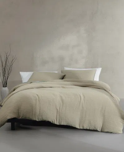 Calvin Klein Washed Percale Cotton Solid 3 Piece Duvet Cover Set, King In Absinthe Green