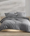 Calvin Klein Washed Percale Cotton Solid 3 Piece Duvet Cover Set, Queen In Dark Gray