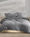 Calvin Klein Washed Percale Cotton Solid 3 Piece Duvet Cover Set, Queen In Dark Grey