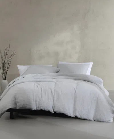 Calvin Klein Washed Percale Cotton Solid 3 Piece Duvet Cover Set, King In Dawn Blue