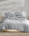 Calvin Klein Washed Percale Cotton Solid 3 Piece Duvet Cover Set, Queen In White