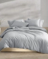 Calvin Klein Washed Percale Cotton Solid 3 Piece Duvet Cover Set, King In Gray,blue