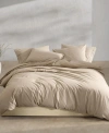 Calvin Klein Washed Percale Cotton Solid Comforter Sets In Camel Brown