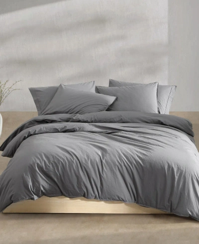 CALVIN KLEIN WASHED PERCALE COTTON SOLID 3 PIECE DUVET COVER SET, QUEEN
