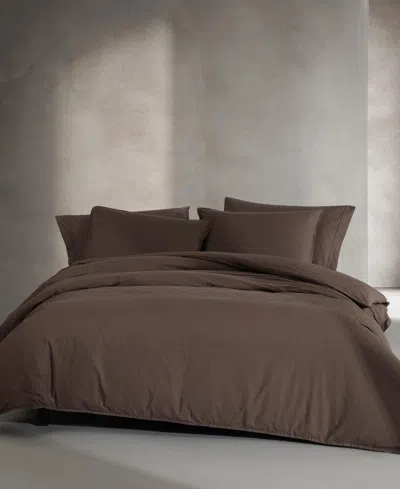 Calvin Klein Washed Percale Cotton Solid 3 Piece Duvet Cover Set, Queen In Earth