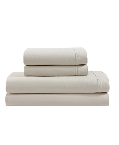Calvin Klein Washed Percale Cotton Solid 4 Piece Sheet Set, Queen In Light Beige