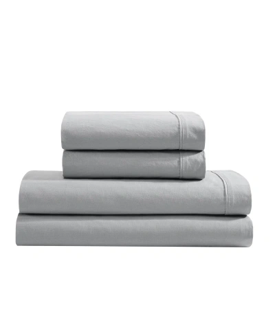 Calvin Klein Washed Cotton Percale 4-pc. Sheet Set, Queen In Gray,blue