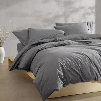 Calvin Klein Washed Percale Cotton Solid Comforter Set In Gray