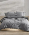 Calvin Klein Washed Percale Cotton Solid Comforter Sets In Dark Gray