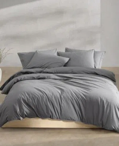 Calvin Klein Washed Percale Cotton Solid Comforter Sets In Dark Gray