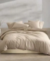 Calvin Klein Washed Percale Cotton Solid Duvet Cover Sets In Light Beige