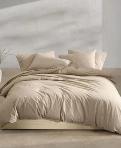 Calvin Klein Washed Percale Cotton Solid Duvet Cover Sets In Light Beige