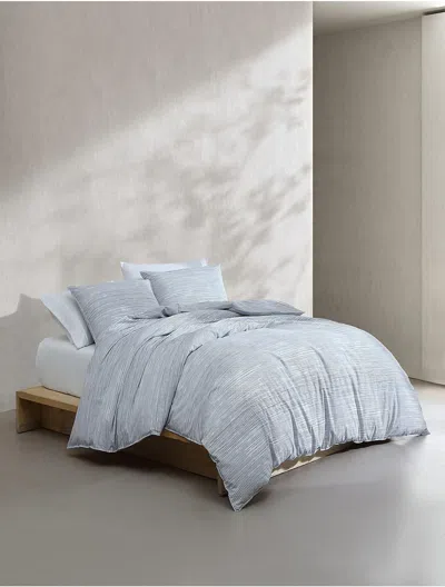 Calvin Klein Washed Percale Cotton Stripe Comforter Set In Blue