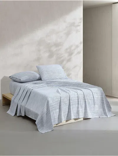 Calvin Klein Washed Percale Cotton Stripe Sheet Set In Blue