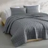 Calvin Klein Washed Percale Solid 3 Piece Quilt Set, King In Gray